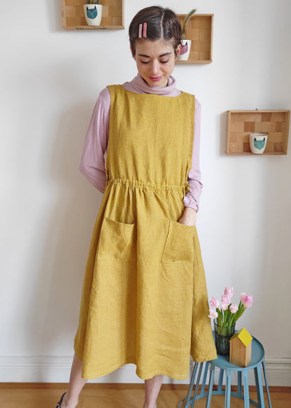Apricot Pinafore Dress version front view standing CocoWawa Crafts sewing pattern