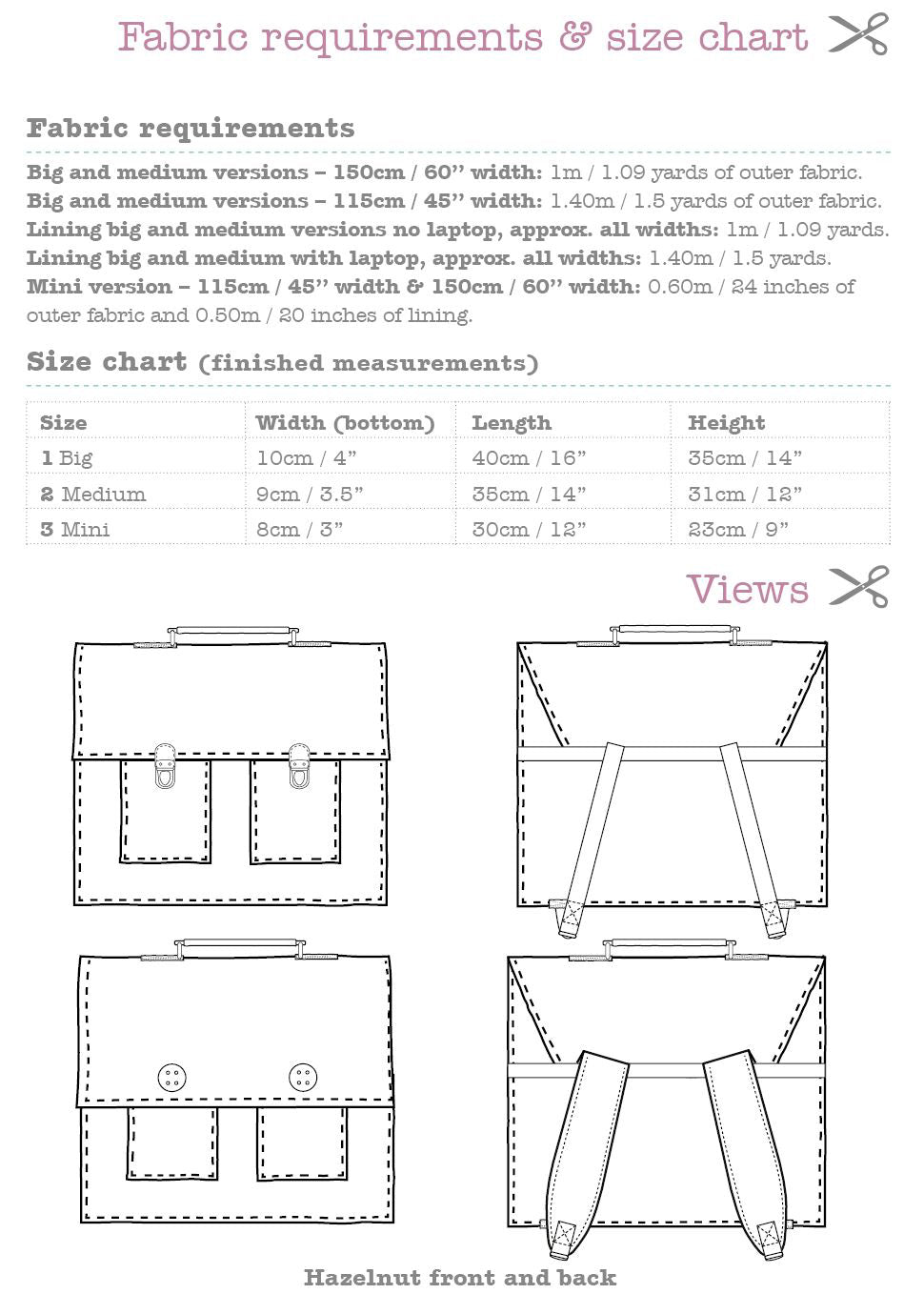 Fabric requirements and views Hazelnut Backpack sewing pattern CocoWawa Crafts