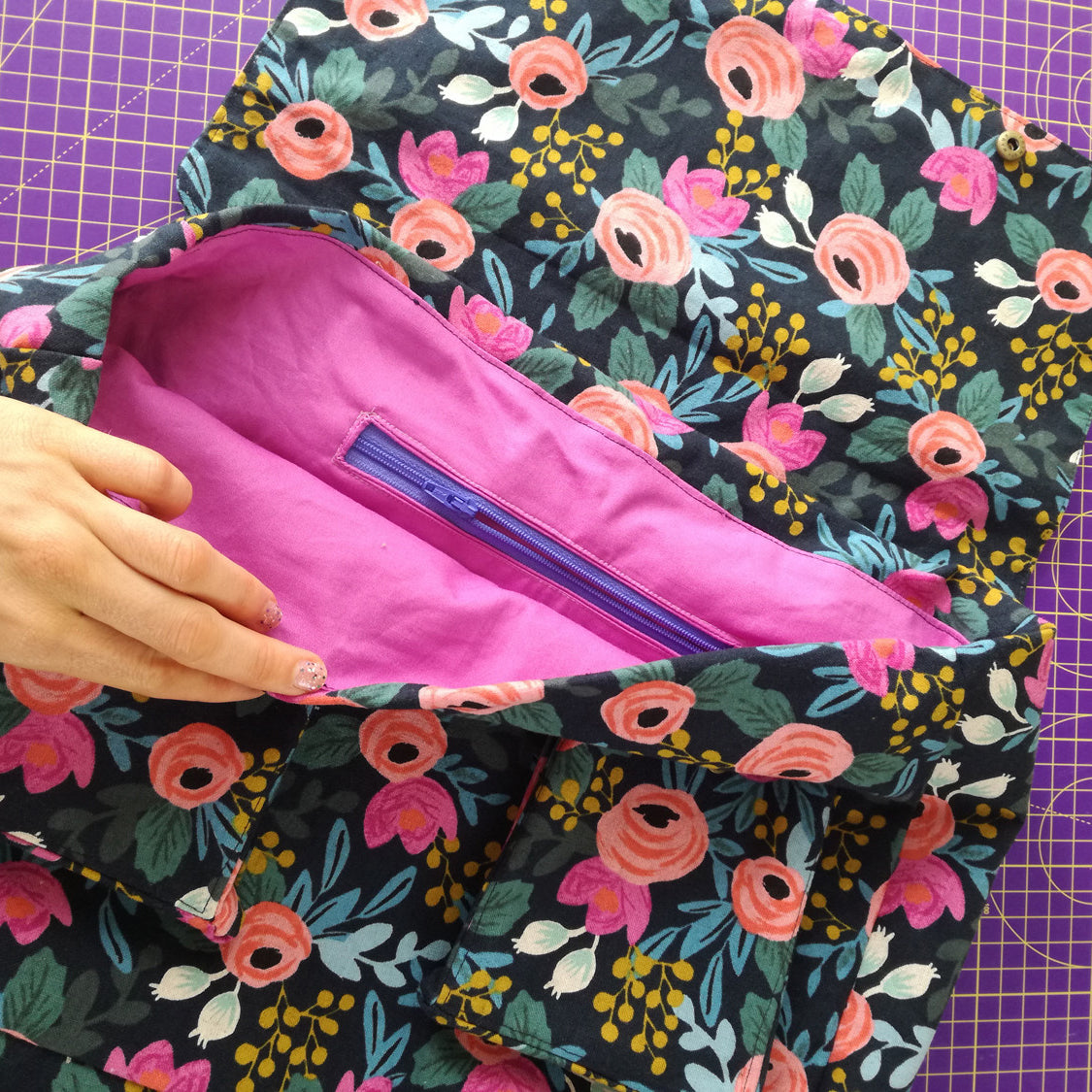 Hazelnut Backpack Sewing Pattern back flower inside CocoWawa Crafts